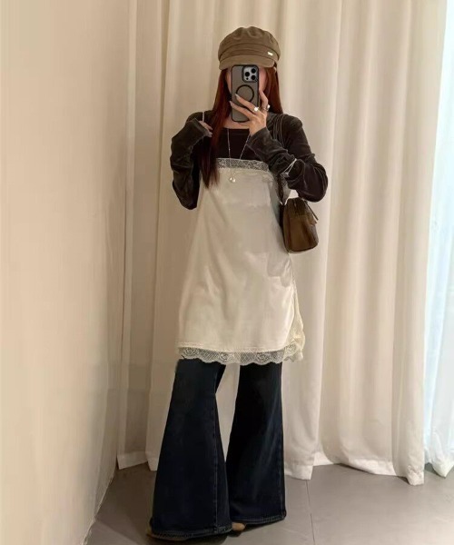 gossip!ロサンゼルス(ゴシップロサンゼルス)の「Y2K レースキャミソール(レイヤード・重ね着トップス)(ワンピース・レディース・オフホワイト/グレー/ブラック・M)」の14枚目の写真