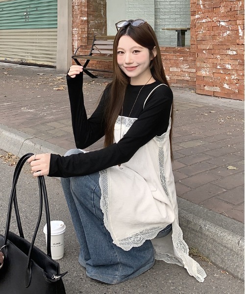gossip!ロサンゼルス(ゴシップロサンゼルス)の「Y2K レースキャミソール(レイヤード・重ね着トップス)(ワンピース・レディース・オフホワイト/グレー/ブラック・M)」の15枚目の写真
