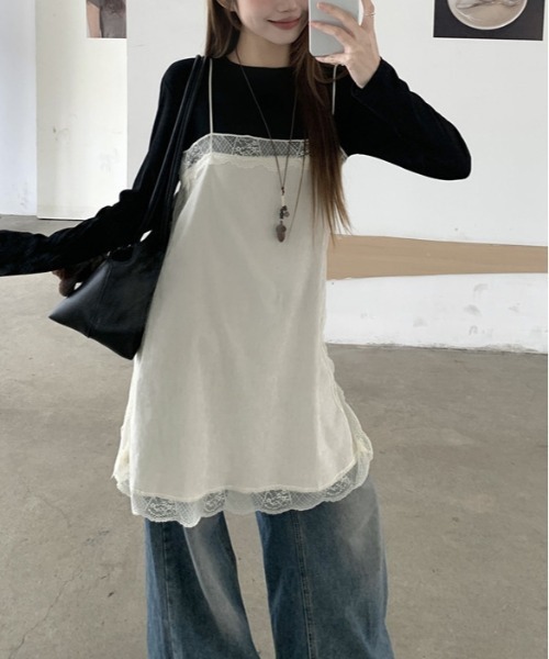 gossip!ロサンゼルス(ゴシップロサンゼルス)の「Y2K レースキャミソール(レイヤード・重ね着トップス)(ワンピース・レディース・オフホワイト/グレー/ブラック・M)」の20枚目の写真