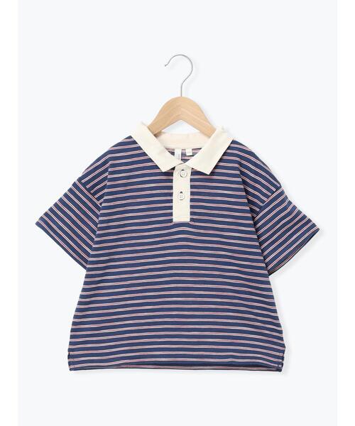 Samansa Mos2 Lagom(サマンサモスモスラーゴム)の「マルチボーダーポロシャツ(Tシャツ/カットソー・キッズ・ネイビー/ボルドー・130/95/120/110/100)」の1枚目の写真