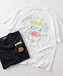 【80】SPAM ワンポイント刺繍 バックプリント クルーネックTシャツ/ユニセックス/レディース/メンズ
