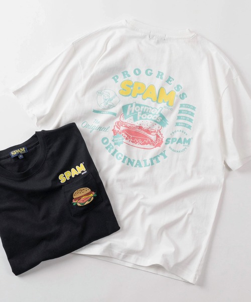 SlashDate（スラッシュデイト）の「【80】SPAM ワンポイント刺繍 バックプリント クルーネックTシャツ/ユニセックス/レディース/メンズ（Tシャツ/カットソー・メンズ・ブルー系その他/グレー系その他/ブラック/ネイビー/ホワイト系その他/ホワイト/グレー/ブラック系その他・L/M）」の2枚目の写真