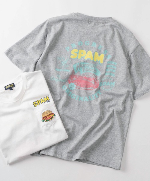 SlashDate（スラッシュデイト）の「【80】SPAM ワンポイント刺繍 バックプリント クルーネックTシャツ/ユニセックス/レディース/メンズ（Tシャツ/カットソー・メンズ・ブルー系その他/グレー系その他/ブラック/ネイビー/ホワイト系その他/ホワイト/グレー/ブラック系その他・L/M）」の6枚目の写真
