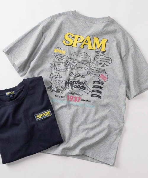 SlashDate（スラッシュデイト）の「【80】SPAM ワンポイント刺繍 バックプリント クルーネックTシャツ/ユニセックス/レディース/メンズ（Tシャツ/カットソー・メンズ・ブルー系その他/グレー系その他/ブラック/ネイビー/ホワイト系その他/ホワイト/グレー/ブラック系その他・L/M）」の5枚目の写真