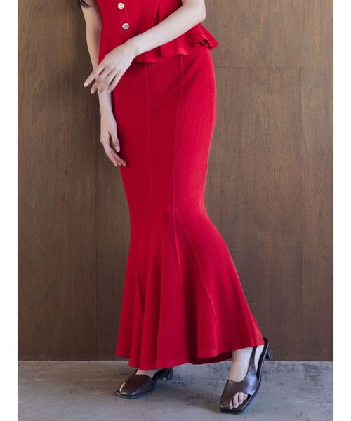 LAGUNAMOON(ラグナムーン)の「マーメイドリブニットスカート(スカート・レディース・レッド/ブラック/ベージュ・MEDIUM/SMALL)」の3枚目の写真