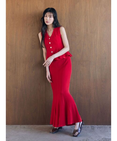 LAGUNAMOON(ラグナムーン)の「マーメイドリブニットスカート(スカート・レディース・レッド/ブラック/ベージュ・MEDIUM/SMALL)」の5枚目の写真