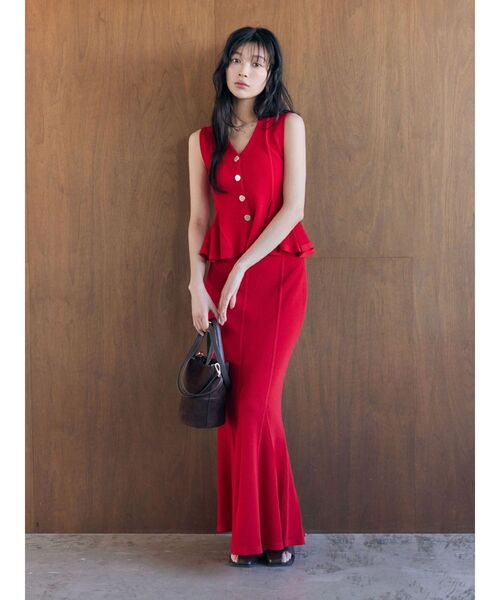 LAGUNAMOON(ラグナムーン)の「マーメイドリブニットスカート(スカート・レディース・レッド/ブラック/ベージュ・MEDIUM/SMALL)」の4枚目の写真