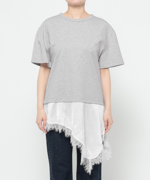 mysty woman（ミスティウーマン）の「イレヘムレースドッキングTEE　712942（Tシャツ/カットソー・レディース・ブラック/グレー/オフホワイト・FREE）」の12枚目の写真