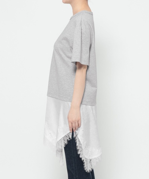 mysty woman（ミスティウーマン）の「イレヘムレースドッキングTEE　712942（Tシャツ/カットソー・レディース・ブラック/グレー/オフホワイト・FREE）」の13枚目の写真