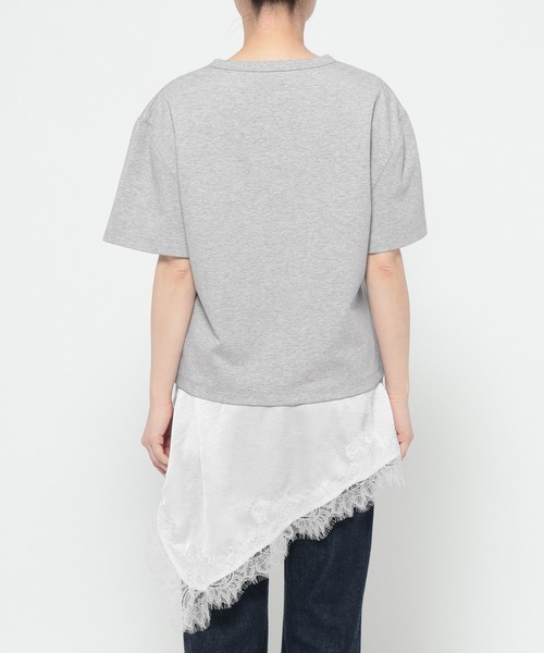 mysty woman（ミスティウーマン）の「イレヘムレースドッキングTEE　712942（Tシャツ/カットソー・レディース・ブラック/グレー/オフホワイト・FREE）」の14枚目の写真