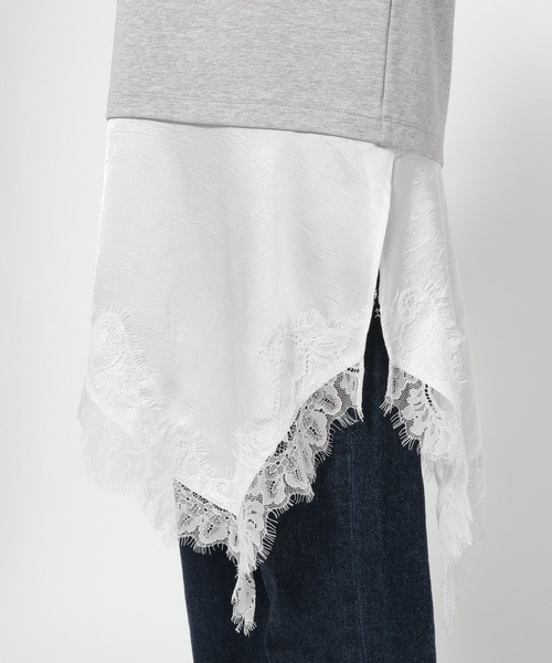 mysty woman（ミスティウーマン）の「イレヘムレースドッキングTEE　712942（Tシャツ/カットソー・レディース・ブラック/グレー/オフホワイト・FREE）」の17枚目の写真