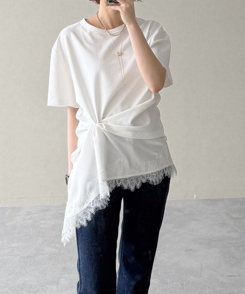 mysty woman(ミスティウーマン)の「イレヘムレースドッキングTEE 712942(Tシャツ/カットソー・レディース・ブラック/グレー/オフホワイト・FREE)」の22枚目の写真