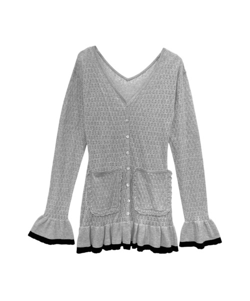 HONEY MI HONEY（ハニーミーハニー）の「crochet frill knit tunic cardigan（カーディガン/ボレロ・レディース・ブラック/グレー/ホワイト・FREE）」の3枚目の写真