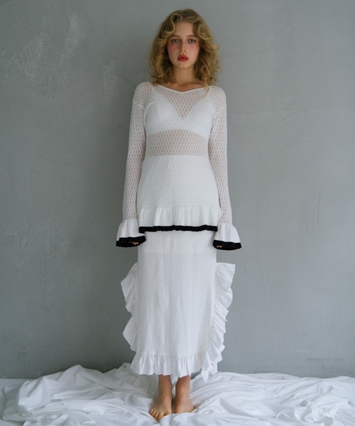 HONEY MI HONEY（ハニーミーハニー）の「crochet frill knit tunic cardigan（カーディガン/ボレロ・レディース・ブラック/グレー/ホワイト・FREE）」の11枚目の写真