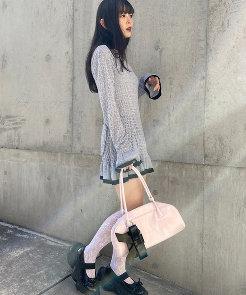 HONEY MI HONEY（ハニーミーハニー）の「crochet frill knit tunic cardigan（カーディガン/ボレロ・レディース・ブラック/グレー/ホワイト・FREE）」の16枚目の写真