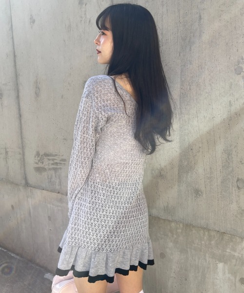 HONEY MI HONEY（ハニーミーハニー）の「crochet frill knit tunic cardigan（カーディガン/ボレロ・レディース・ブラック/グレー/ホワイト・FREE）」の15枚目の写真