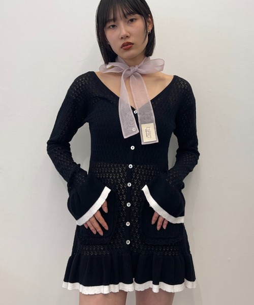 HONEY MI HONEY（ハニーミーハニー）の「crochet frill knit tunic cardigan（カーディガン/ボレロ・レディース・ブラック/グレー/ホワイト・FREE）」の18枚目の写真