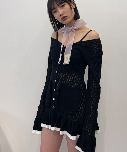 HONEY MI HONEY（ハニーミーハニー）の「crochet frill knit tunic cardigan（カーディガン/ボレロ・レディース・ブラック/グレー/ホワイト・FREE）」の19枚目の写真