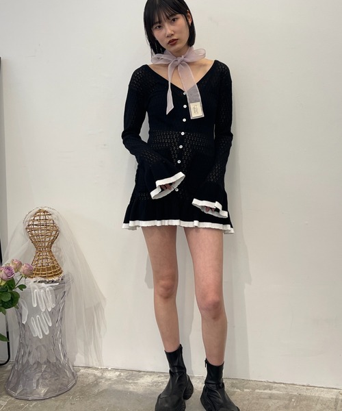 HONEY MI HONEY（ハニーミーハニー）の「crochet frill knit tunic cardigan（カーディガン/ボレロ・レディース・ブラック/グレー/ホワイト・FREE）」の20枚目の写真