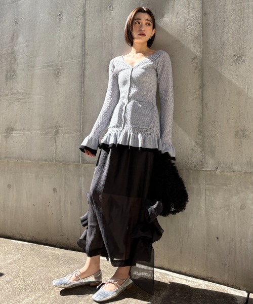 HONEY MI HONEY(ハニーミーハニー)の「crochet frill knit tunic cardigan(カーディガン/ボレロ・レディース・ブラック/グレー/ホワイト・FREE)」の17枚目の写真