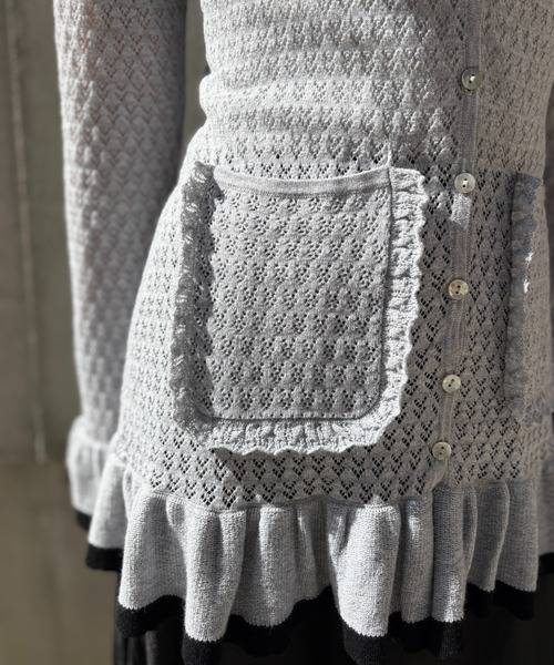 HONEY MI HONEY（ハニーミーハニー）の「crochet frill knit tunic cardigan（カーディガン/ボレロ・レディース・ブラック/グレー/ホワイト・FREE）」の22枚目の写真
