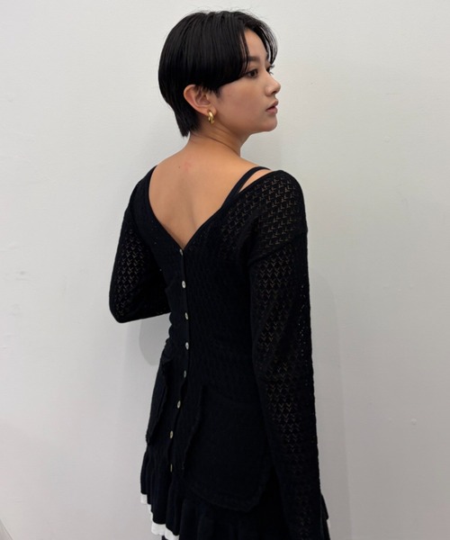 HONEY MI HONEY(ハニーミーハニー)の「crochet frill knit tunic cardigan(カーディガン/ボレロ・レディース・ブラック/グレー/ホワイト・FREE)」の19枚目の写真