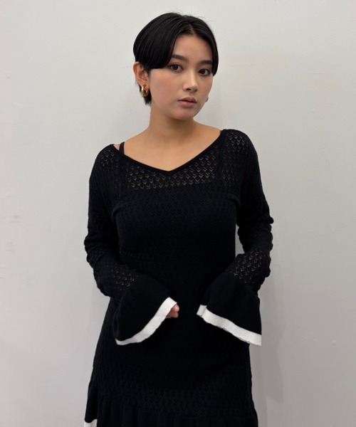 HONEY MI HONEY(ハニーミーハニー)の「crochet frill knit tunic cardigan(カーディガン/ボレロ・レディース・ブラック/グレー/ホワイト・FREE)」の18枚目の写真