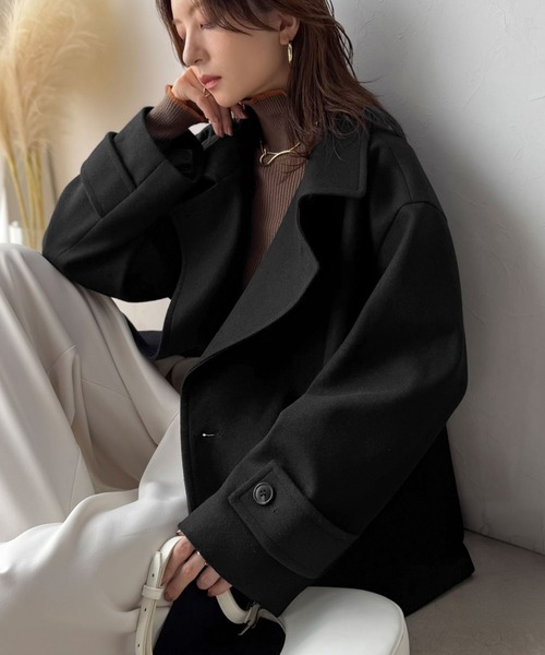 Classical Evon(クラシカルエヴォン)の「【Classical Evon】どんなシーンにも溶け込む。冬の私の味方。衿2wayスタンドメルトンPコート(ミドル丈)(ピーコート・レディース・ヘザーチャコール/モカ/ブラック・LARGE/MEDIUM/SMALL/X-LARGE)」の5枚目の写真