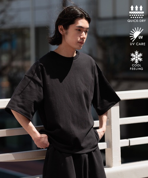 BAYFLOW（ベイフロー）の「[WEB限定]機能性2WAYポンチドロストベーシックTEE【接触冷感/吸水速乾/UVカット/遮熱】（Tシャツ/カットソー・メンズ・ベージュ/チャコールグレー/杢グレー/ブラック/オリーブ・SMALL/MEDIUM/LARGE）」の2枚目の写真