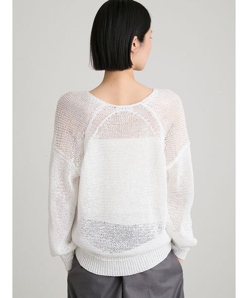MIESROHE(ミースロエ)の「リネンタッチイージーVネックニット(ニット/セーター・レディース・イエロー/ミント/ホワイト・F)」の6枚目の写真
