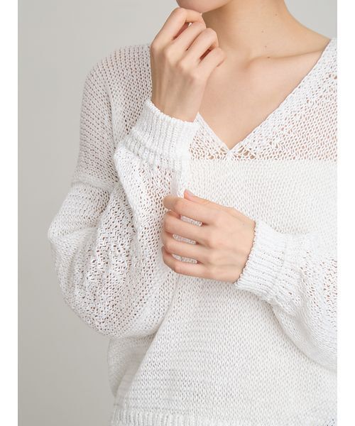 MIESROHE(ミースロエ)の「リネンタッチイージーVネックニット(ニット/セーター・レディース・イエロー/ミント/ホワイト・F)」の9枚目の写真