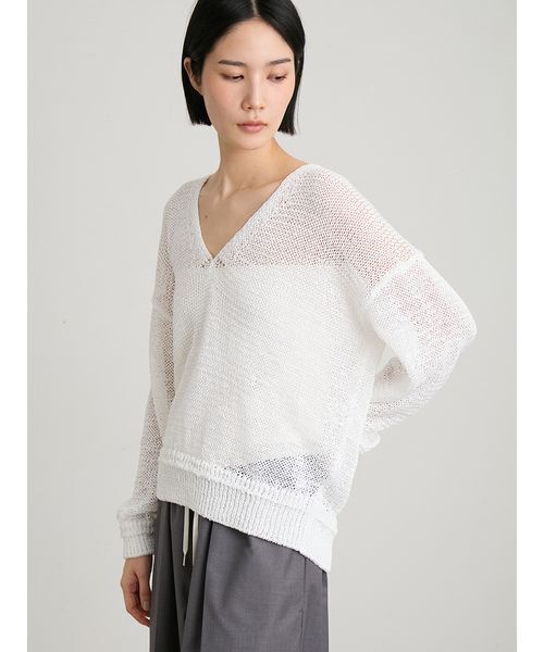 MIESROHE(ミースロエ)の「リネンタッチイージーVネックニット(ニット/セーター・レディース・イエロー/ミント/ホワイト・F)」の11枚目の写真