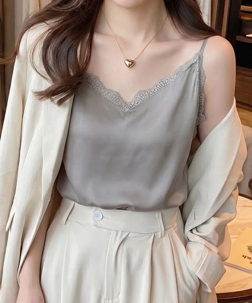 yuue' ( wear )（ユーイ）の「レース付きサテンキャミソール（キャミソール・レディース・グレー/ブラック/ホワイト/ベージュ・M/L）」の4枚目の写真