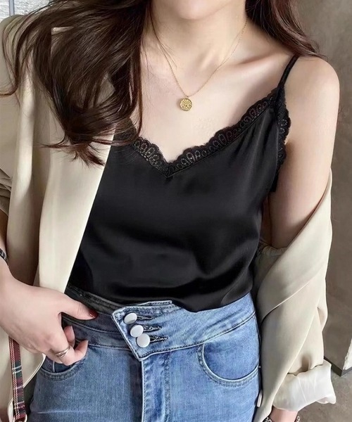 yuue' ( wear )（ユーイ）の「レース付きサテンキャミソール（キャミソール・レディース・グレー/ブラック/ホワイト/ベージュ・M/L）」の3枚目の写真