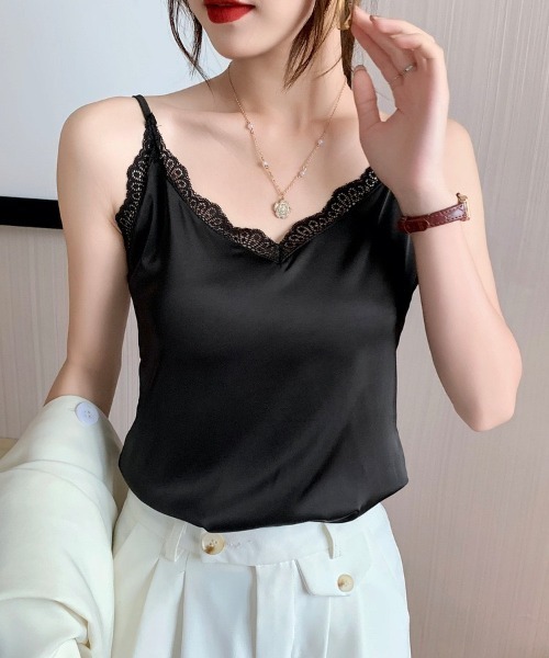 yuue' ( wear )（ユーイ）の「レース付きサテンキャミソール（キャミソール・レディース・グレー/ブラック/ホワイト/ベージュ・M/L）」の14枚目の写真