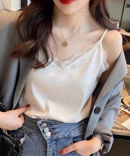 yuue' ( wear )（ユーイ）の「レース付きサテンキャミソール（キャミソール・レディース・グレー/ブラック/ホワイト/ベージュ・M/L）」の5枚目の写真