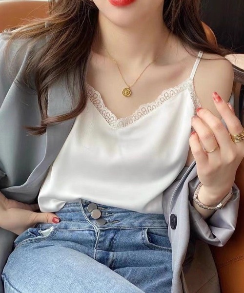 yuue' ( wear )（ユーイ）の「レース付きサテンキャミソール（キャミソール・レディース・グレー/ブラック/ホワイト/ベージュ・M/L）」の7枚目の写真