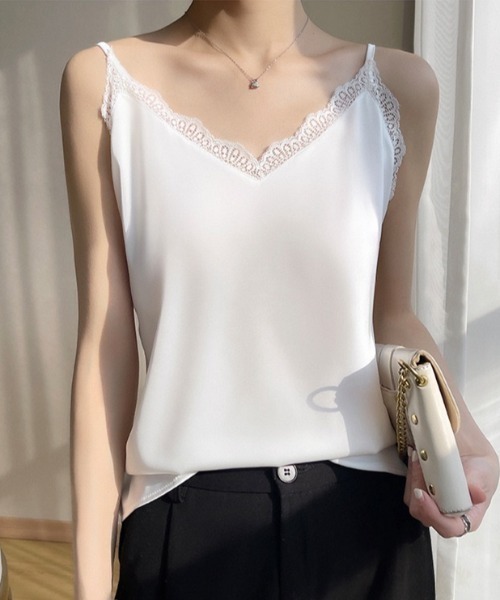 yuue' ( wear )（ユーイ）の「レース付きサテンキャミソール（キャミソール・レディース・グレー/ブラック/ホワイト/ベージュ・M/L）」の8枚目の写真