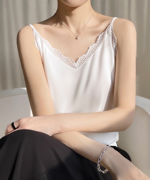 yuue' ( wear )（ユーイ）の「レース付きサテンキャミソール（キャミソール・レディース・グレー/ブラック/ホワイト/ベージュ・M/L）」の9枚目の写真