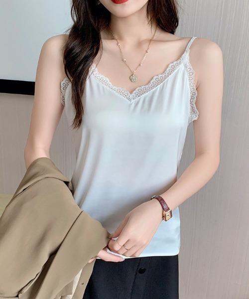 yuue' ( wear )（ユーイ）の「レース付きサテンキャミソール（キャミソール・レディース・グレー/ブラック/ホワイト/ベージュ・M/L）」の12枚目の写真