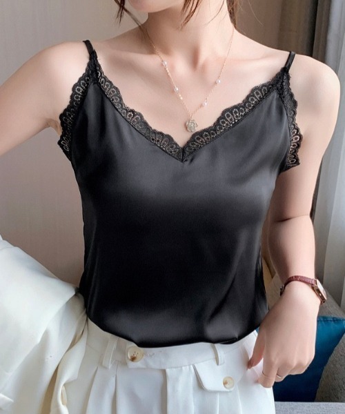 yuue' ( wear )（ユーイ）の「レース付きサテンキャミソール（キャミソール・レディース・グレー/ブラック/ホワイト/ベージュ・M/L）」の17枚目の写真