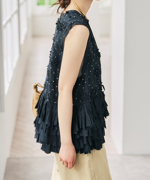 Spick & Span（スピックアンドスパン）の「《別注》crinkle crinkle crinkle Frill rayon shantung vest*（ベスト・レディース・ブラック・FREE）」の5枚目の写真
