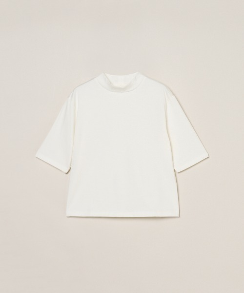 three dots(スリードッツ)の「スビン28ジャージー モックネックTシャツ(Tシャツ/カットソー・レディース・ホワイト系その他/ブルー系その他/イエロー系その他・S)」の4枚目の写真