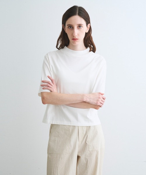 three dots(スリードッツ)の「スビン28ジャージー モックネックTシャツ(Tシャツ/カットソー・レディース・ホワイト系その他/ブルー系その他/イエロー系その他・S)」の10枚目の写真