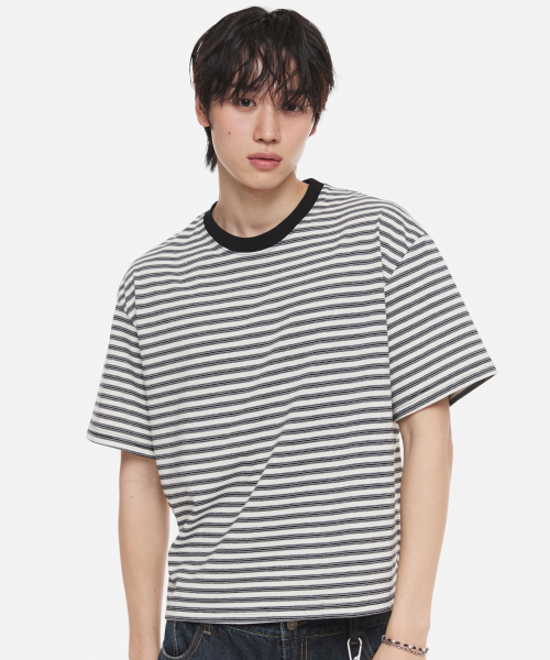 DNSR(ディーエヌエスアール)の「ストライプクロップTシャツホワイト(Tシャツ/カットソー・メンズ・その他・X-LARGE/LARGE/MEDIUM)」の1枚目の写真