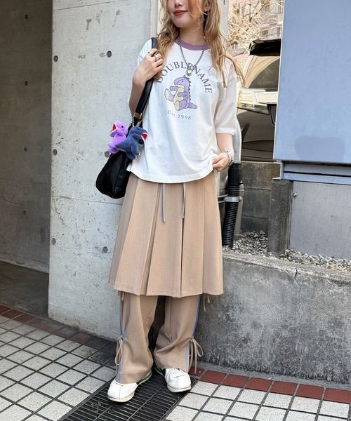 DOUBLE NAME（ダブルネーム）の「恐竜ぬいぐるみリンガーTEE（Tシャツ/カットソー・レディース・ブルー/ブラック/パープル/オレンジ/ブラウン/レッド/グリーン・FREE）」の8枚目の写真