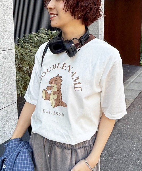 DOUBLE NAME（ダブルネーム）の「恐竜ぬいぐるみリンガーTEE（Tシャツ/カットソー・レディース・ブルー/ブラック/パープル/オレンジ/ブラウン/レッド/グリーン・FREE）」の14枚目の写真