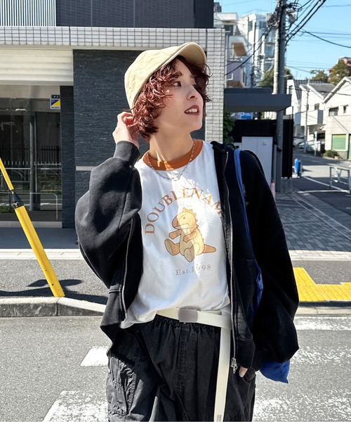 DOUBLE NAME（ダブルネーム）の「恐竜ぬいぐるみリンガーTEE（Tシャツ/カットソー・レディース・ブルー/ブラック/パープル/オレンジ/ブラウン/レッド/グリーン・FREE）」の20枚目の写真