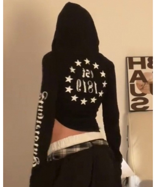 CHEER（チアー）の「パンクスタイル スリーブプリント フーディーカットソー（Tシャツ/カットソー・レディース・ブラック/ホワイト・FREE）」の9枚目の写真