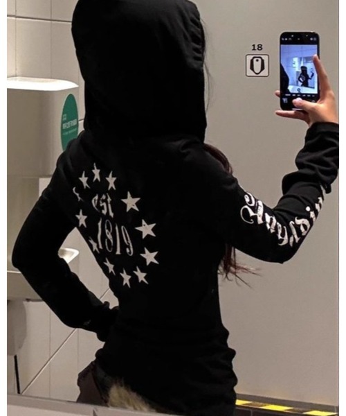 CHEER（チアー）の「パンクスタイル スリーブプリント フーディーカットソー（Tシャツ/カットソー・レディース・ブラック/ホワイト・FREE）」の13枚目の写真
